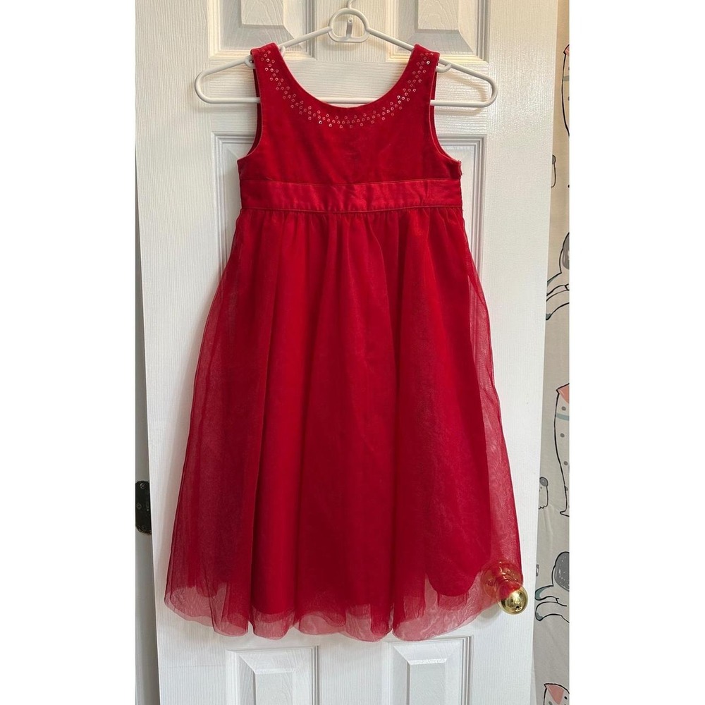 Carters Girls Red Velvet Tulle Sequin Holiday Party Dress Size 6x
